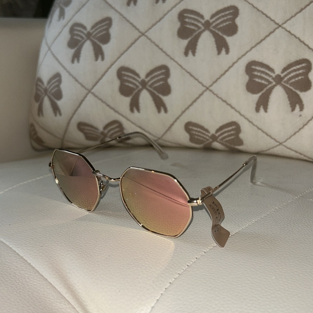 Frye and Co. Gold Frame Sunglasses with Pink Lenses